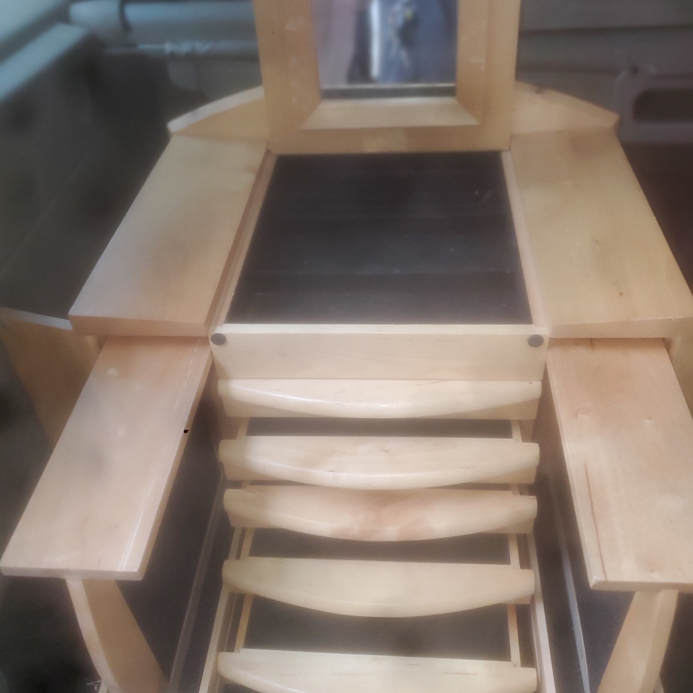 Natural Wood Vanity Table with Mirror